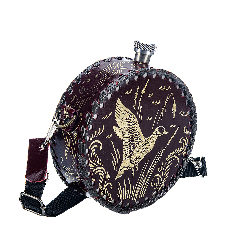 Фляга в кожаном футляре «Утка» 0,5 л - интернет магазин Русь Велика я фото 1