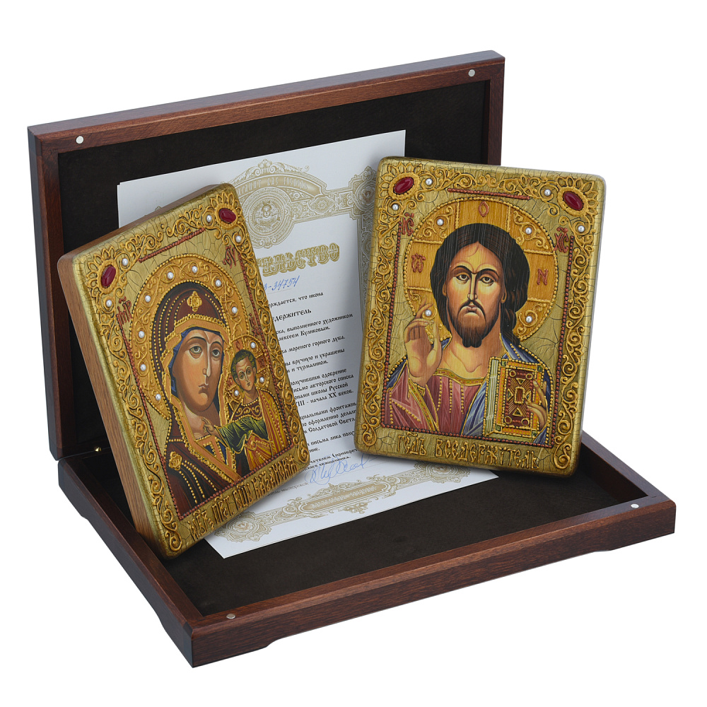 Венчальная пара икон «Божья Матерь Казанская и Вседержитель» 15х20 см - интернет магазин Русь Велика я фото 1