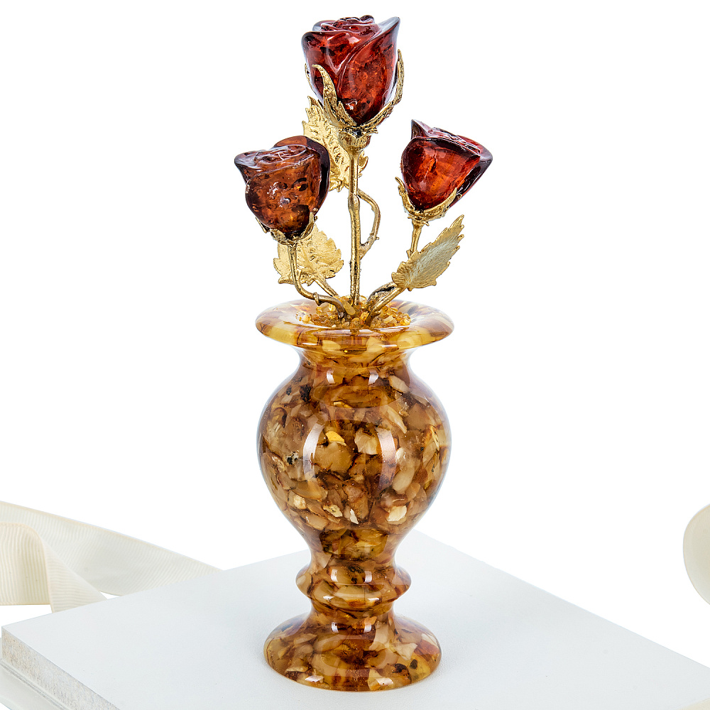 Янтарная композиция «Цветочная ваза. Три бутона» - интернет магазин Русь Велика я 