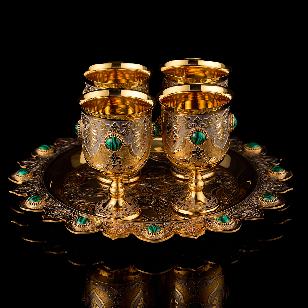 Питейный набор на 4 персоны «Малахит». Златоуст - интернет магазин Русь Велика я фото 1