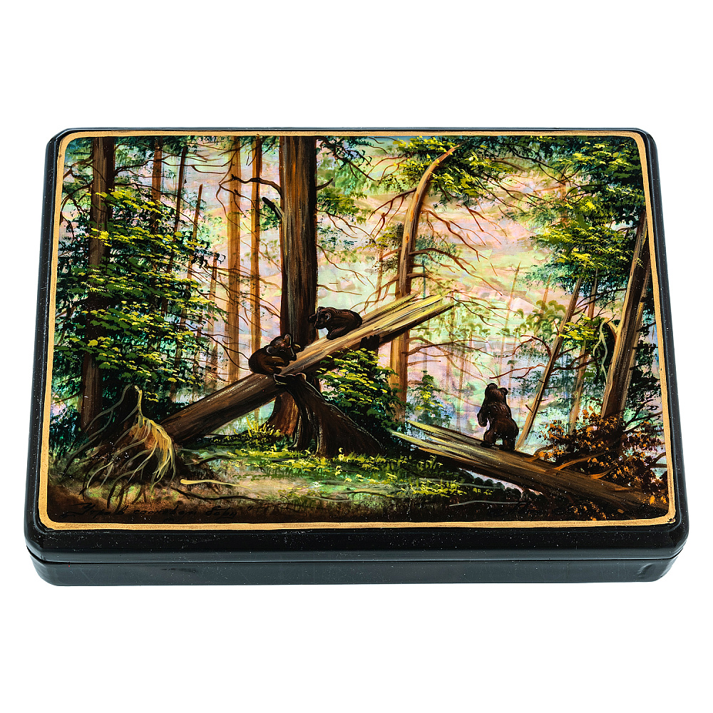 Шкатулка с художественной росписью «Утро в лесу» - интернет магазин Русь Велика я 