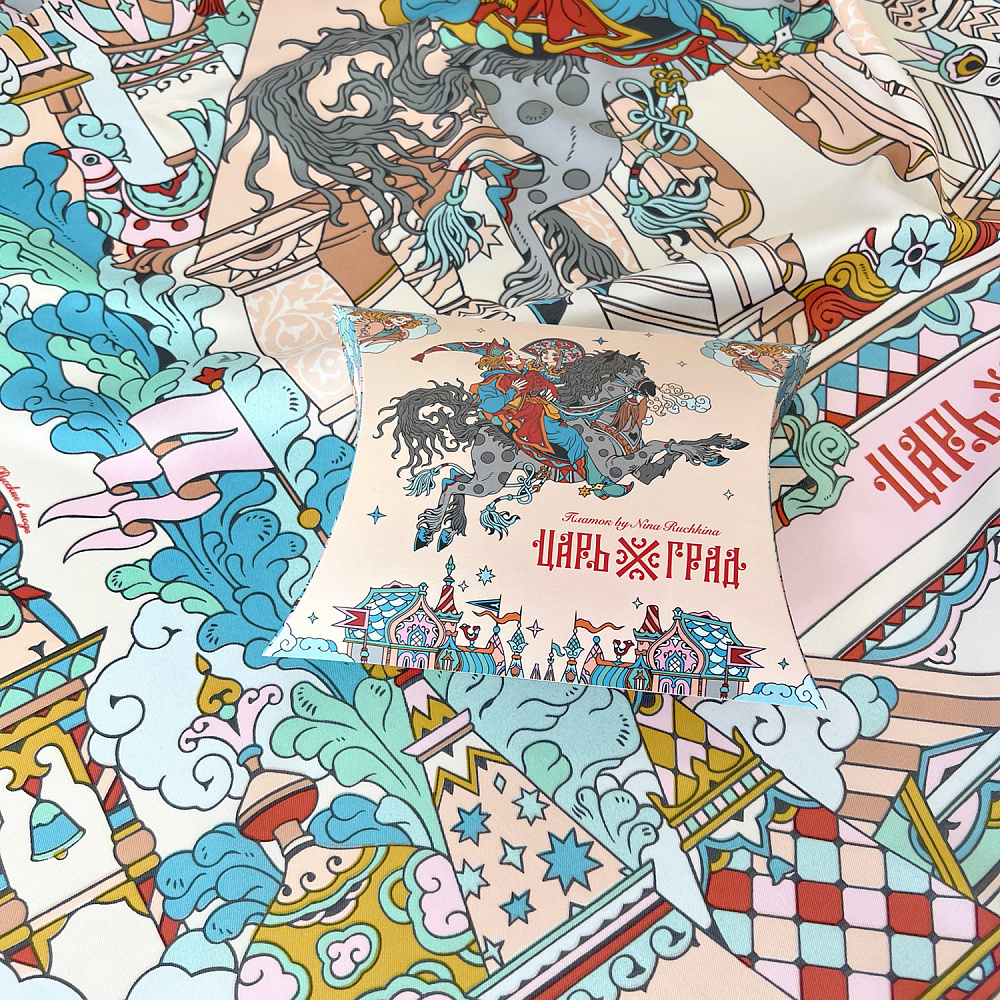 Платок шелковый «Сивка-бурка» 90х90 см - интернет магазин Русь Велика я фото 2