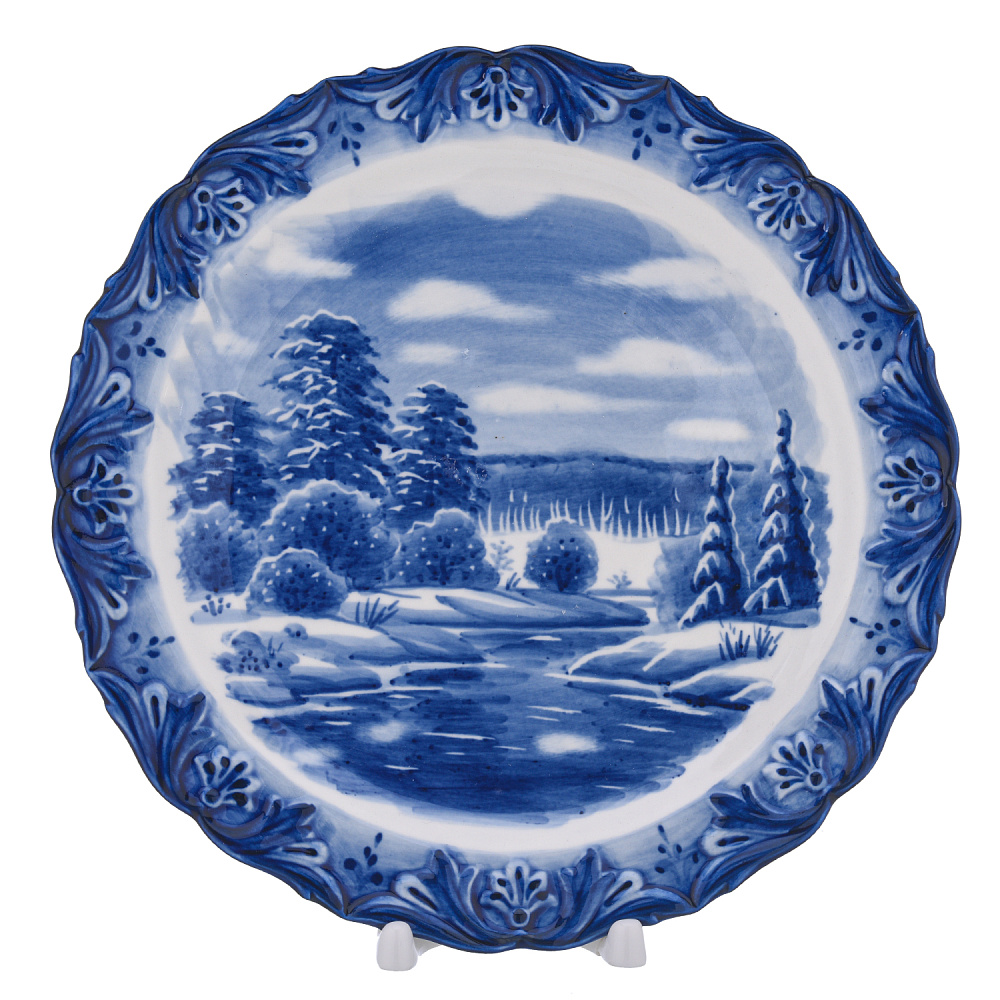 Тарелка декоративная «Зимний пейзаж». Гжель - интернет магазин Русь Велика я 