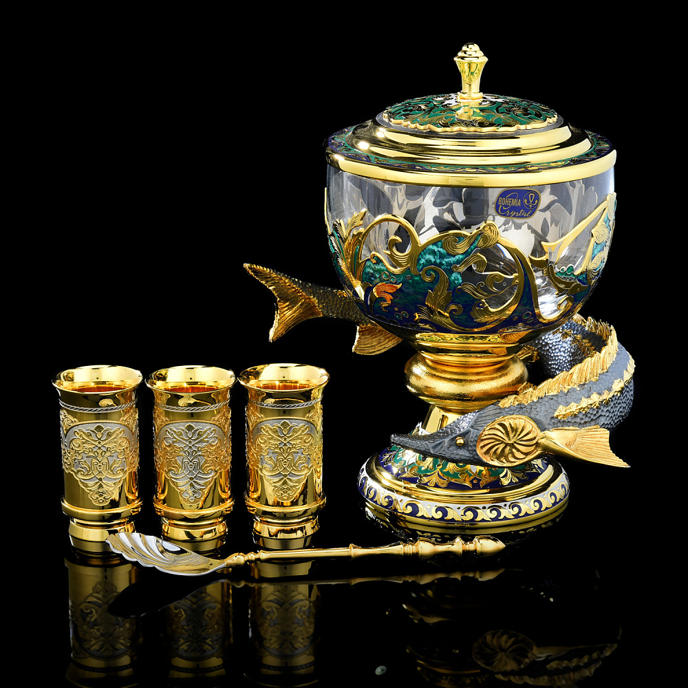 Питейный набор с икорницей «Подводный мир. Посейдон». Златоуст - интернет магазин Русь Велика я 