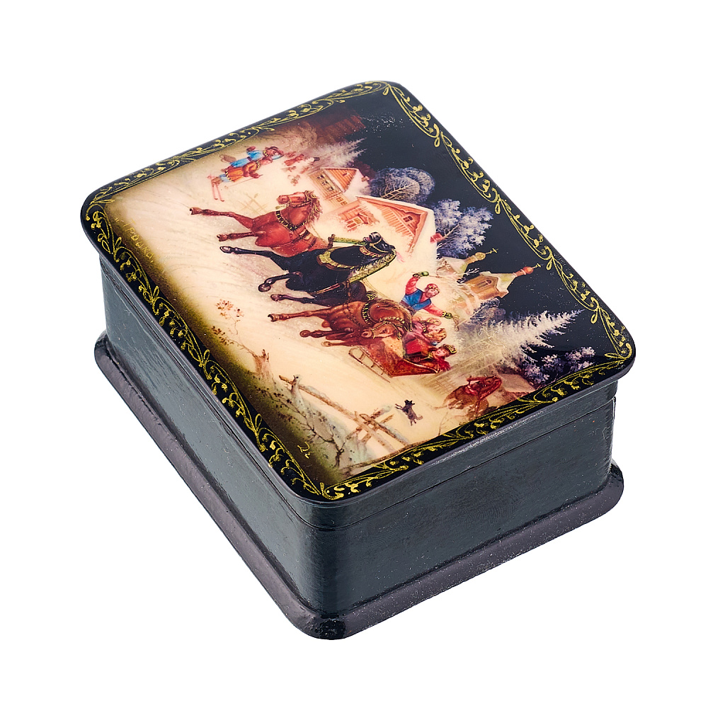 Шкатулка из папье-маше с принтом «Русская тройка» - интернет магазин Русь Велика я фото 1