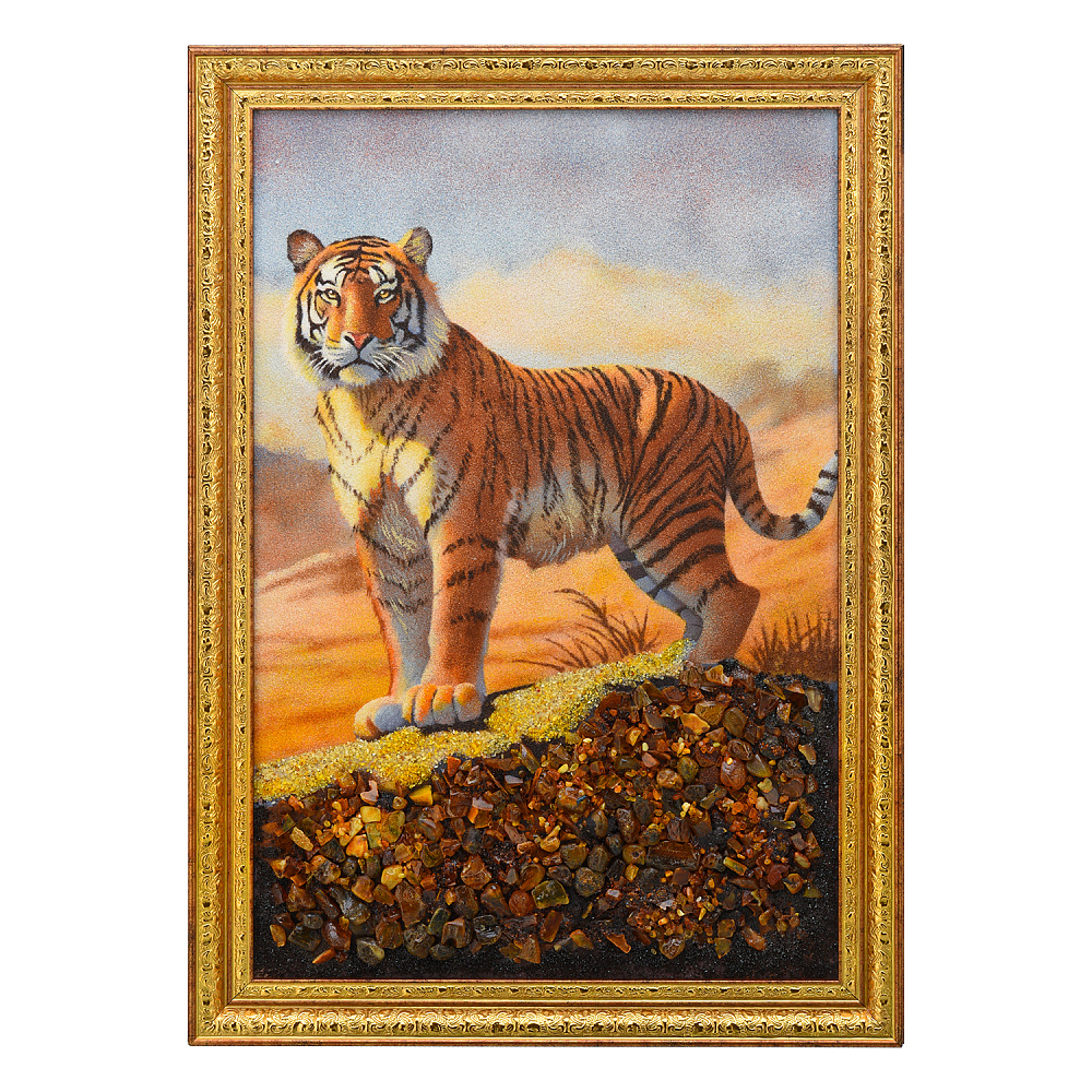 Картина янтарная «Тигр в долине» 60х40 см - интернет магазин Русь Велика я 