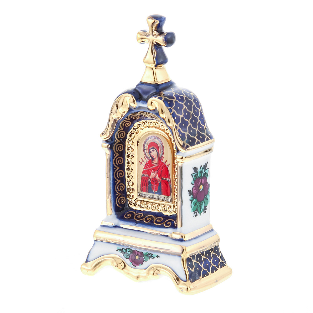 Киот настольный «Божья Матерь Семистрельная» Гжель 5х10 см - интернет магазин Русь Велика я фото 1