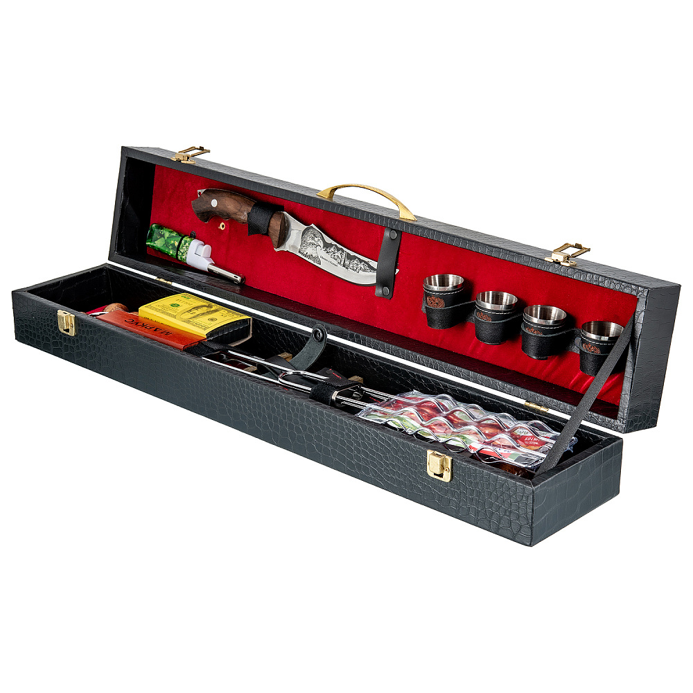 Шашлычный набор для пикника в кожаном футляре - интернет магазин Русь Велика я 