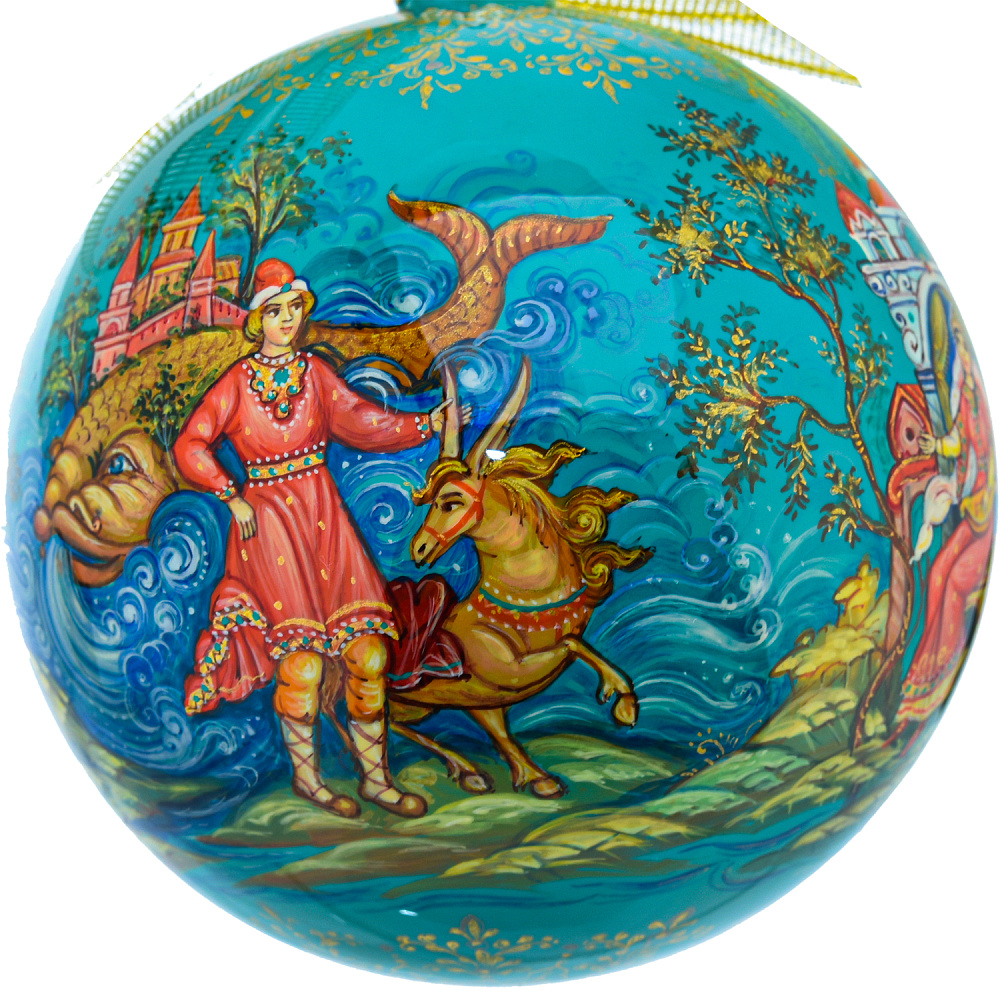 Новогодний елочный шар с росписью «Конек-горбунок» - интернет магазин Русь Велика я фото 4