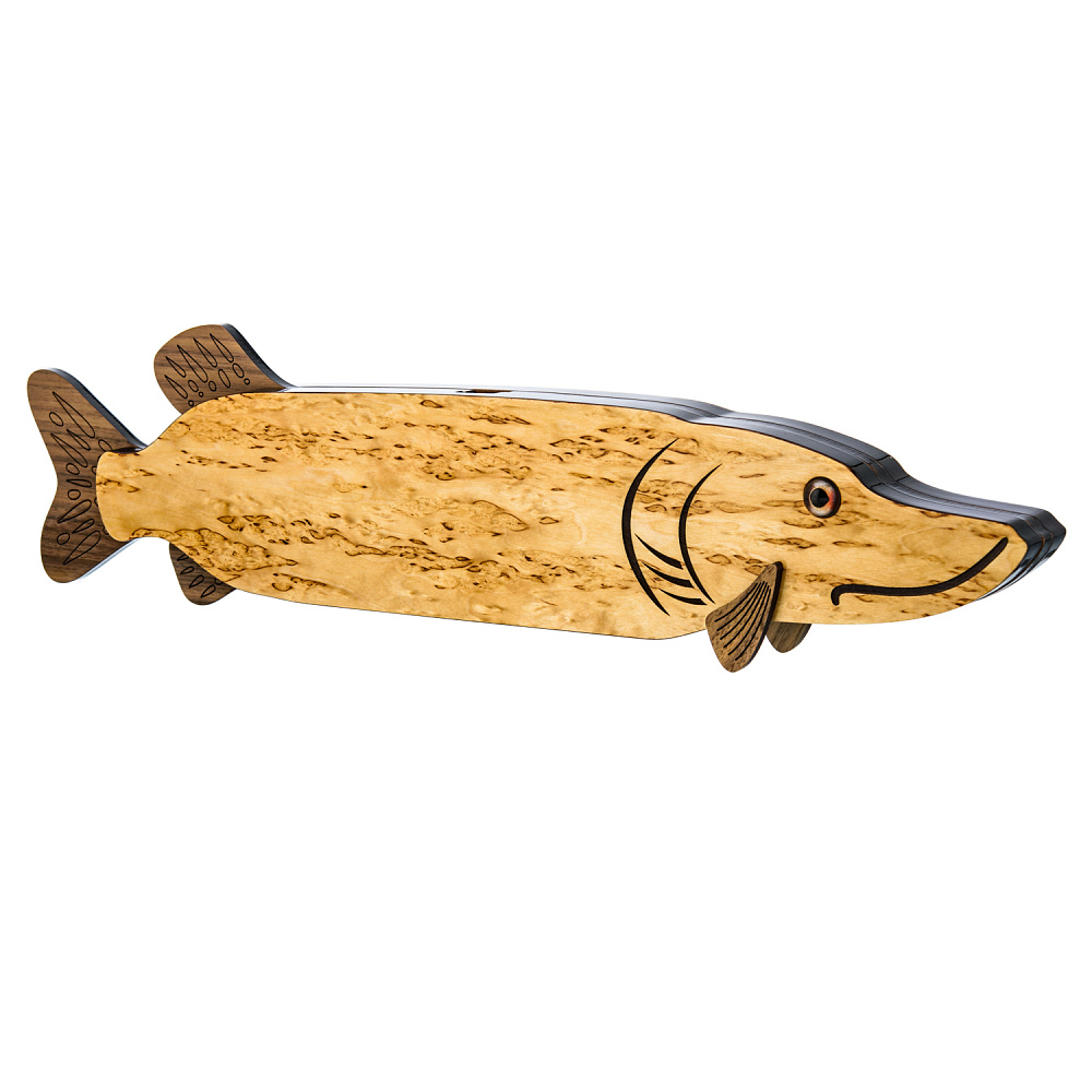 Домино в шкатулке из карельской березы «Щука» - интернет магазин Русь Велика я 