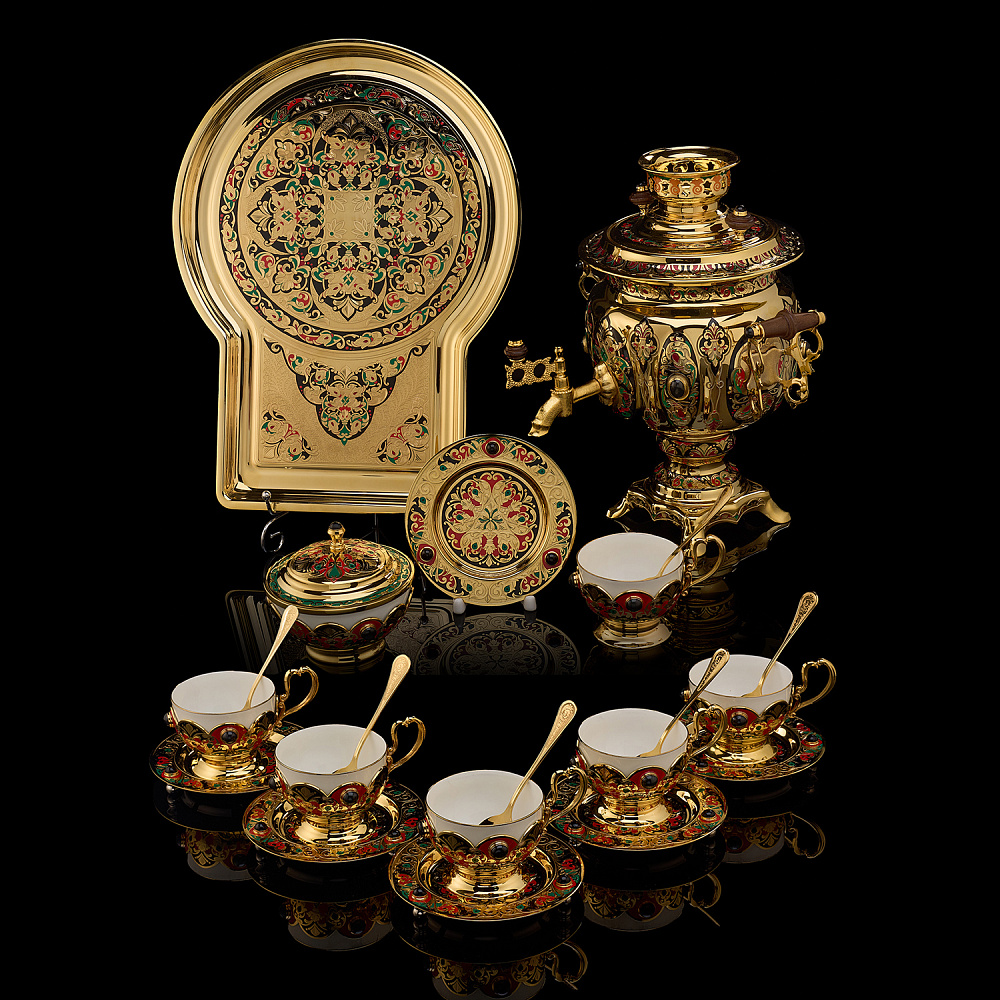 Самовар с сервизом на 6 персон «Золотая хохлома». Златоуст - интернет магазин Русь Велика я 
