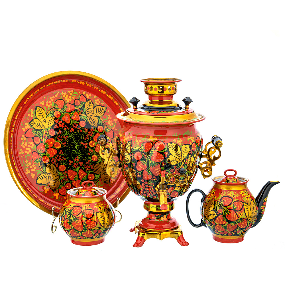 Самовар электрический 3 л с сервизом «Клубника». Хохлома - интернет магазин Русь Велика я фото 2