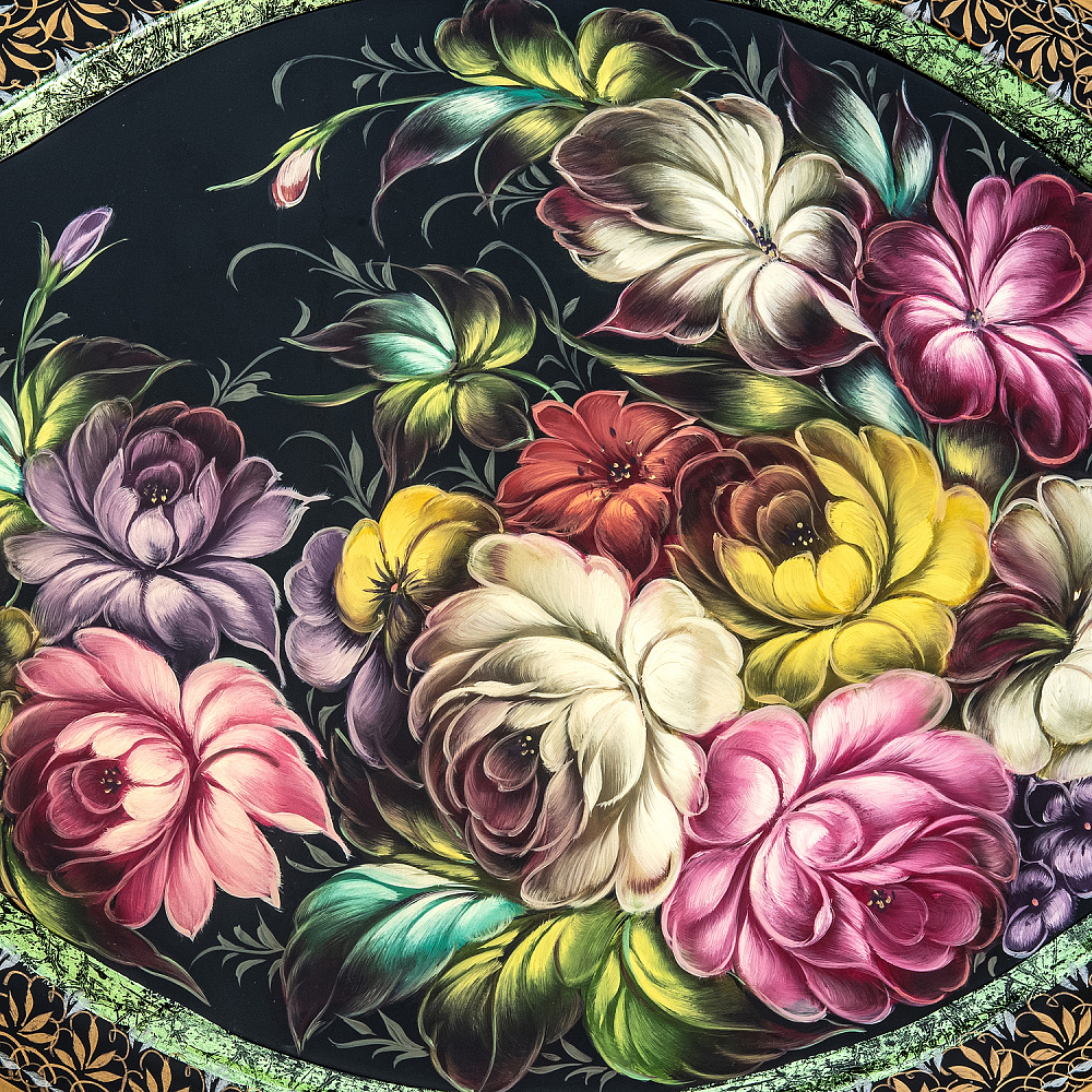 Поднос с авторской росписью «Цветы» 46х36 см - интернет магазин Русь Велика я фото 1