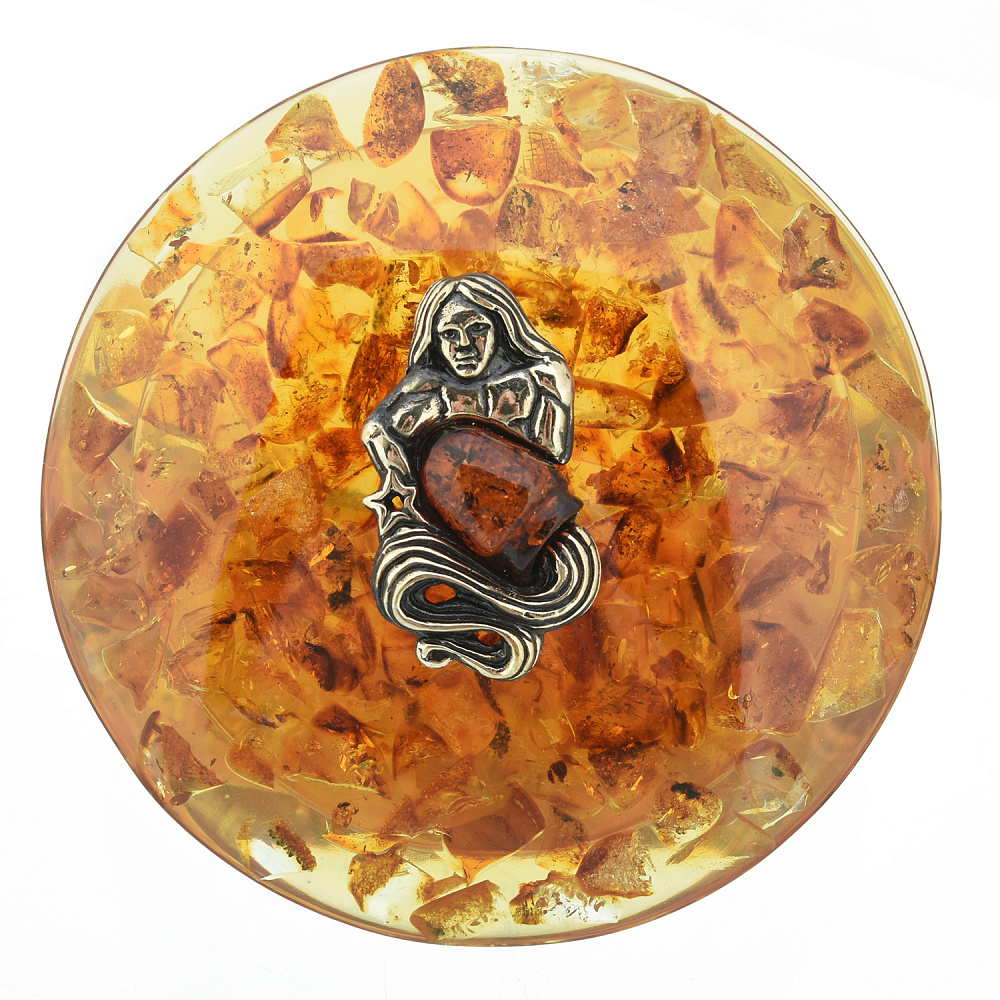 Круглая шкатулка из янтаря «Знак зодиака Водолей» - интернет магазин Русь Велика я фото 2