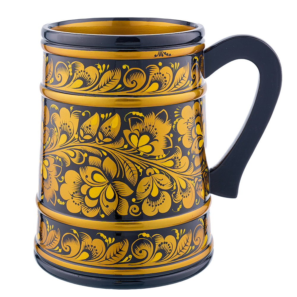 Кружка деревянная с росписью «Кудрина». Хохлома - интернет магазин Русь Велика я 