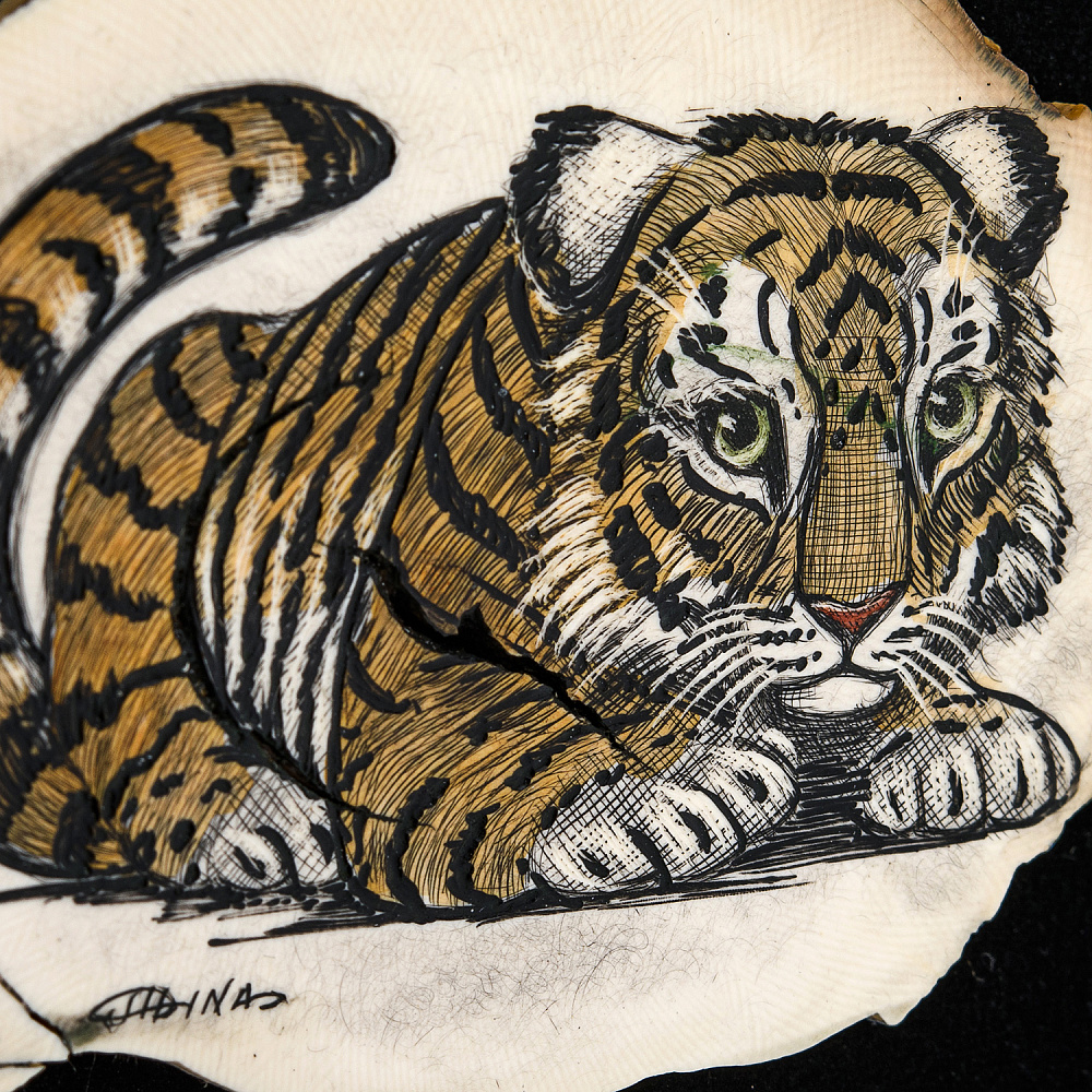 Панно из кости «Тигренок» 17 х 17 см - интернет магазин Русь Велика я фото 1