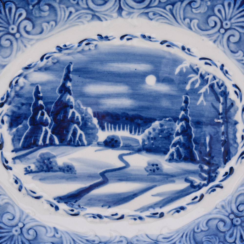 Тарелка декоративная «Зимний пейзаж». Гжель - интернет магазин Русь Велика я фото 1