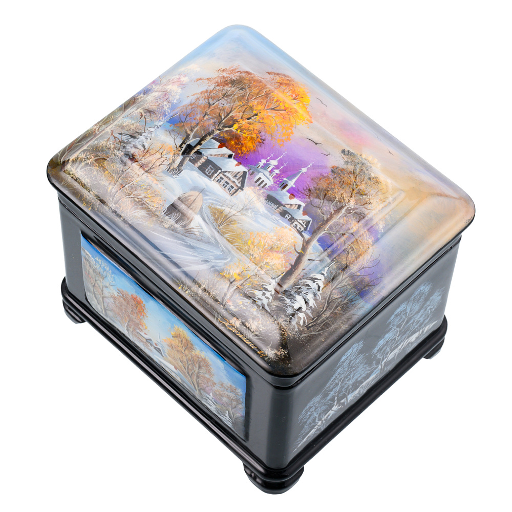 Шкатулка с художественной росписью «Зима в деревне» - интернет магазин Русь Велика я фото 1