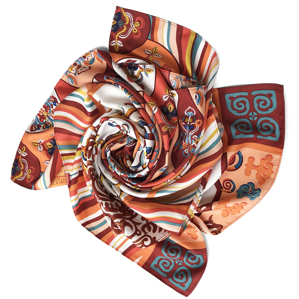 Платок шелковый «Легенды народов Амура» 90х90 см - интернет магазин Русь Велика я фото 1