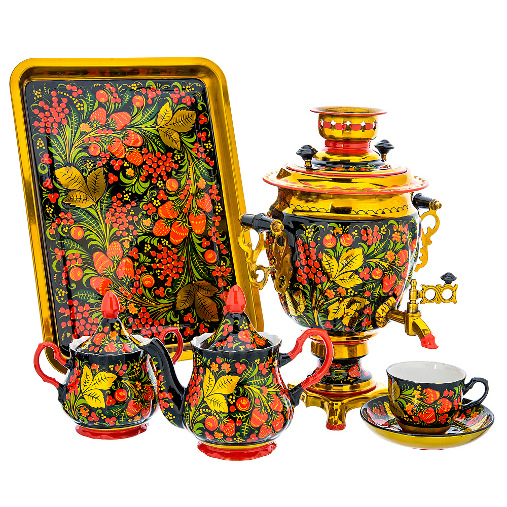 Самовар электрический 3 л с сервизом «Клубника». Хохлома - интернет магазин Русь Велика я фото 1