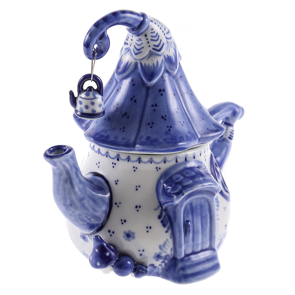 Чайник «Теремок». Гжель - интернет магазин Русь Велика я фото 1