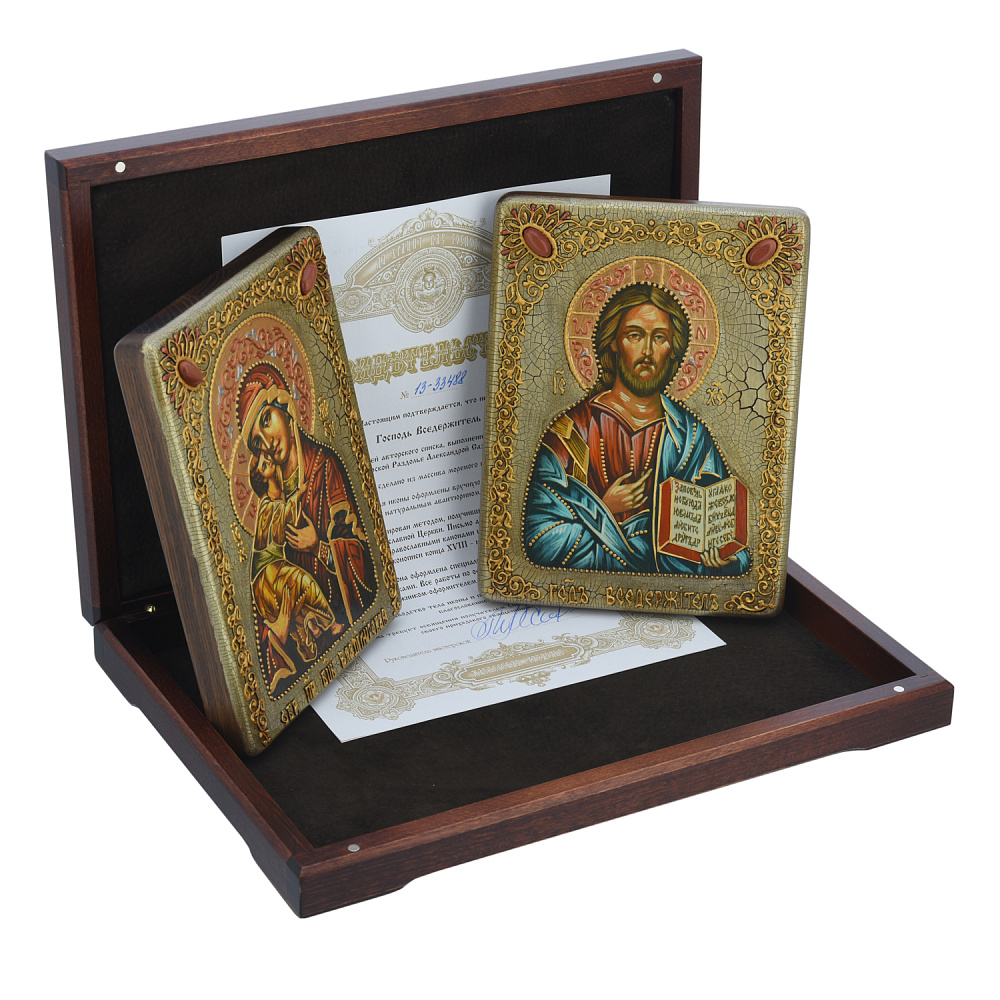 Венчальная пара икон «Божья Матерь Владимирская и Вседержитель» 15х20 см - интернет магазин Русь Велика я фото 1