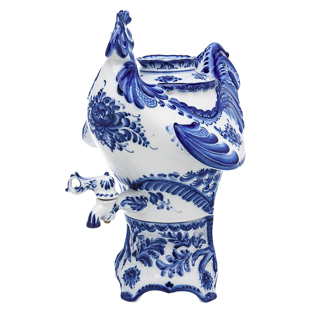 Самовар фарфоровый 3,5 л с сервизом «Петух». Гжель - интернет магазин Русь Велика я фото 2