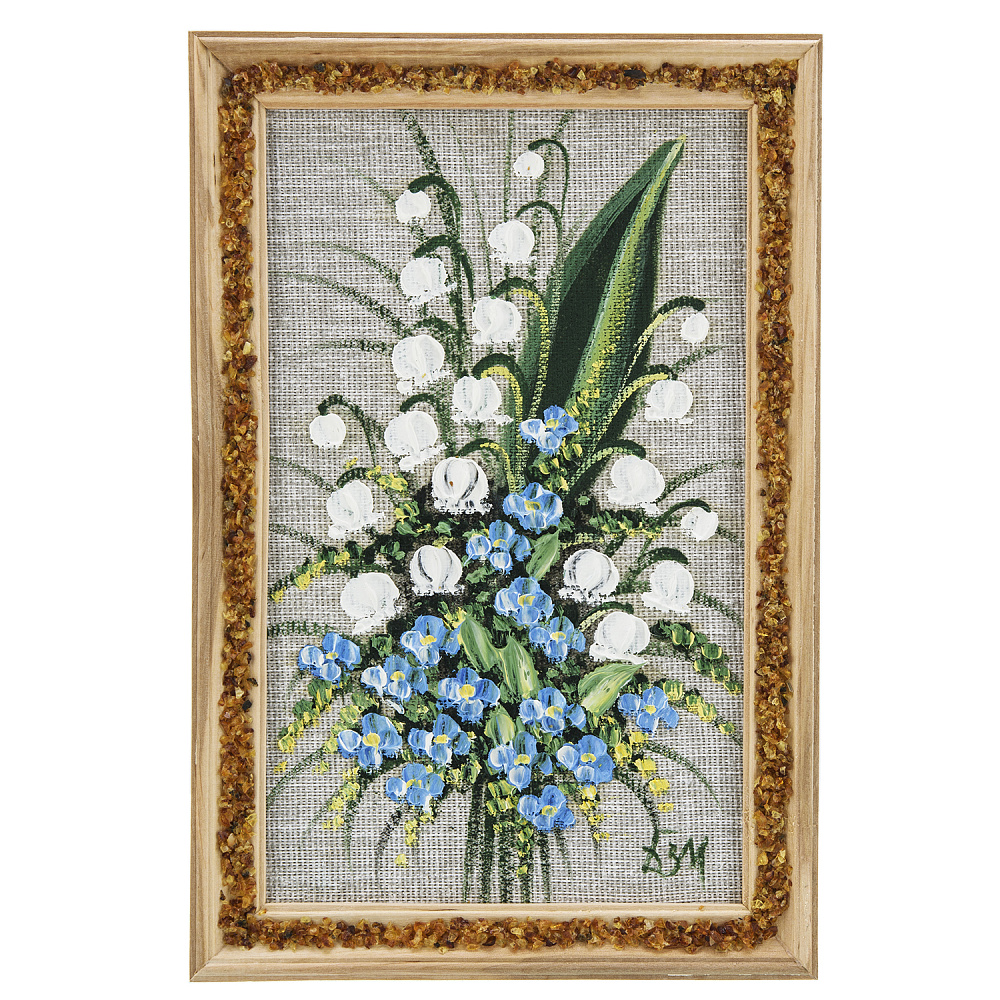 Панно в янтарной раме «Букет цветов» 27х18 см - интернет магазин Русь Велика я 