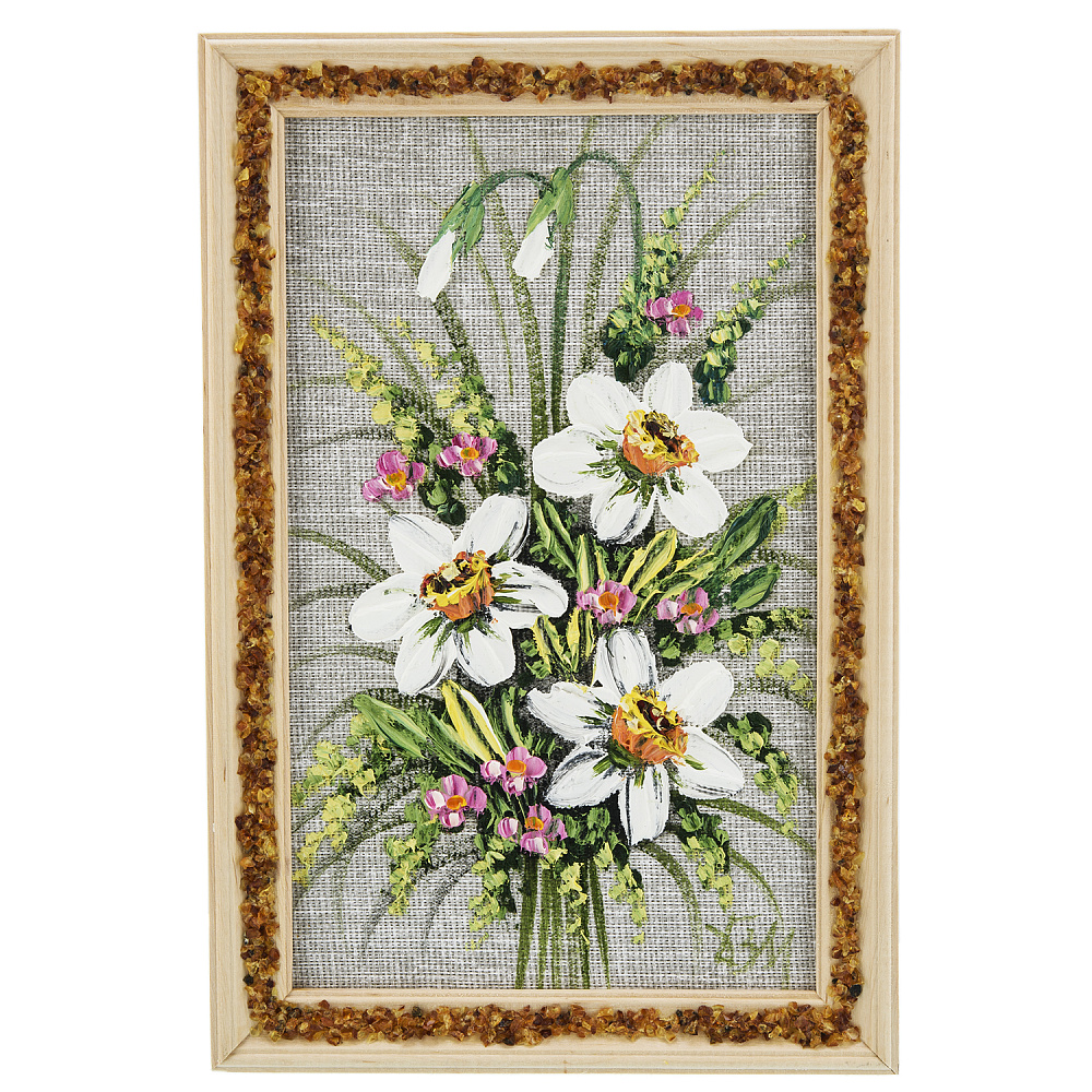Панно в янтарной раме «Букет цветов» 27х18 см - интернет магазин Русь Велика я 