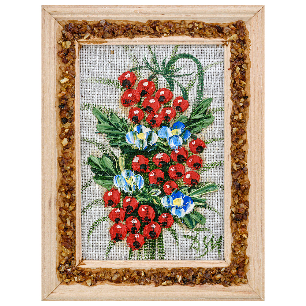 Панно в янтарной раме «Букет цветов» 12,5х16,5 см - интернет магазин Русь Велика я 