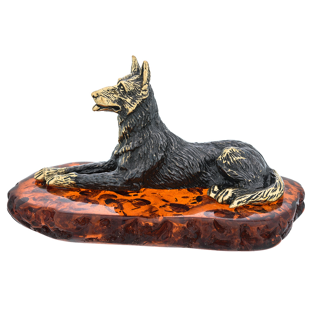 Статуэтка с янтарем «Собака Овчарка» - интернет магазин Русь Велика я фото 1