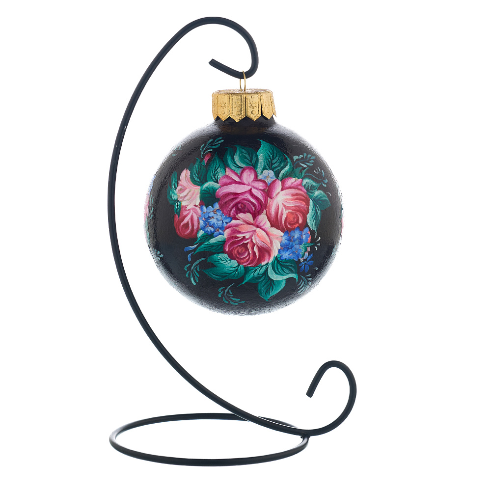 Елочный шар с ручной росписью «Жостово Цветы» - интернет магазин Русь Велика я 