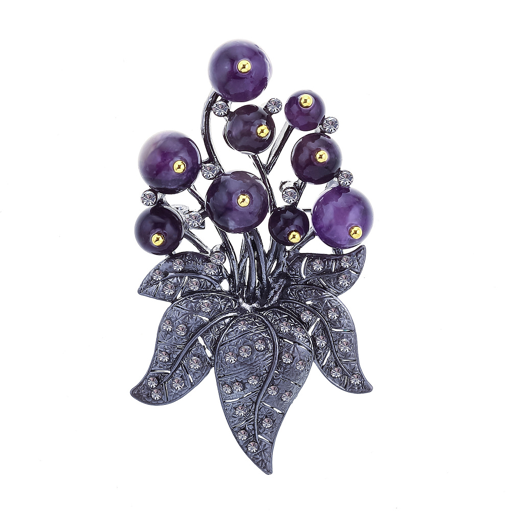 Брошь с аметистом и стразами - интернет магазин Русь Велика я 