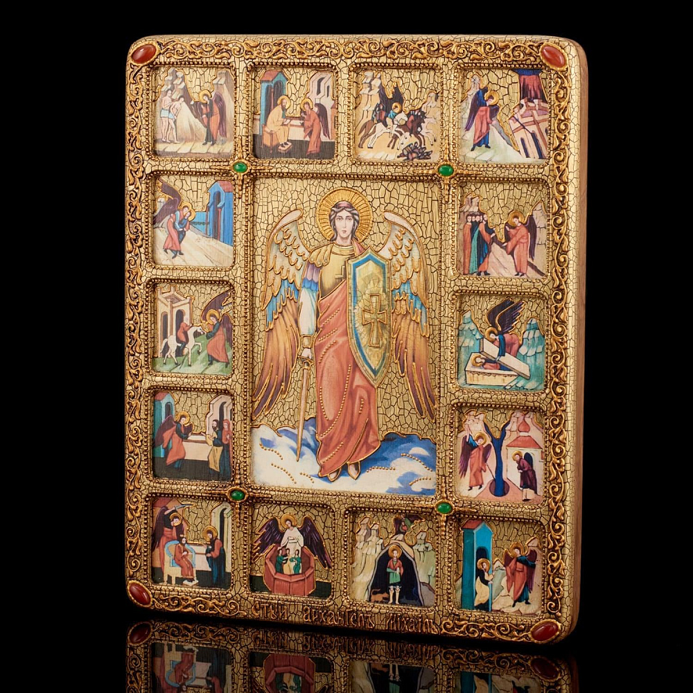 Икона подарочная«Архангел Михаил»(житие). Морёный дуб. 30 х 37 см. - интернет магазин Русь Велика я фото 2