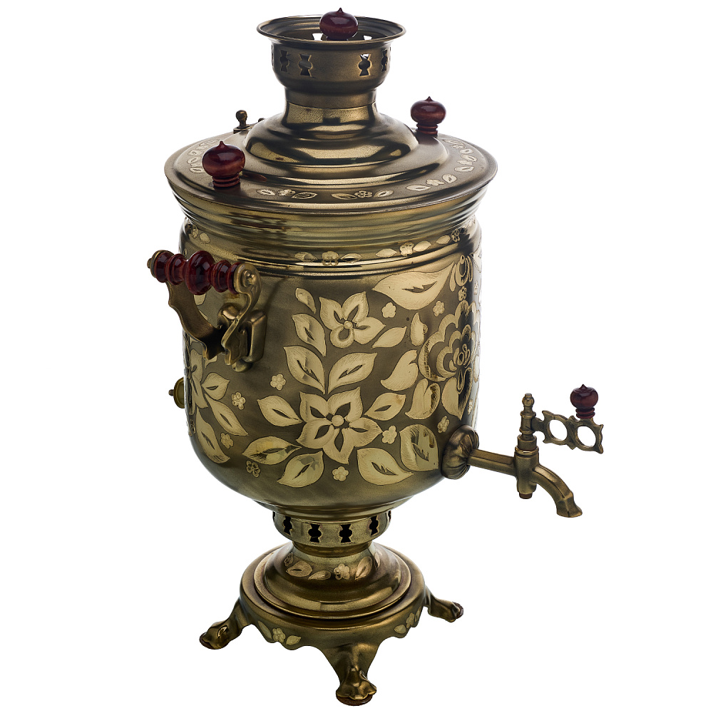 Самовар комбинированный 7 л с гравировкой «Цветочек» - интернет магазин Русь Велика я фото 3