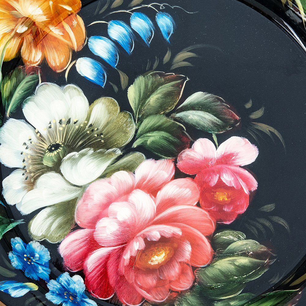 Поднос с авторской росписью «Цветы» 17х16 см - интернет магазин Русь Велика я фото 1
