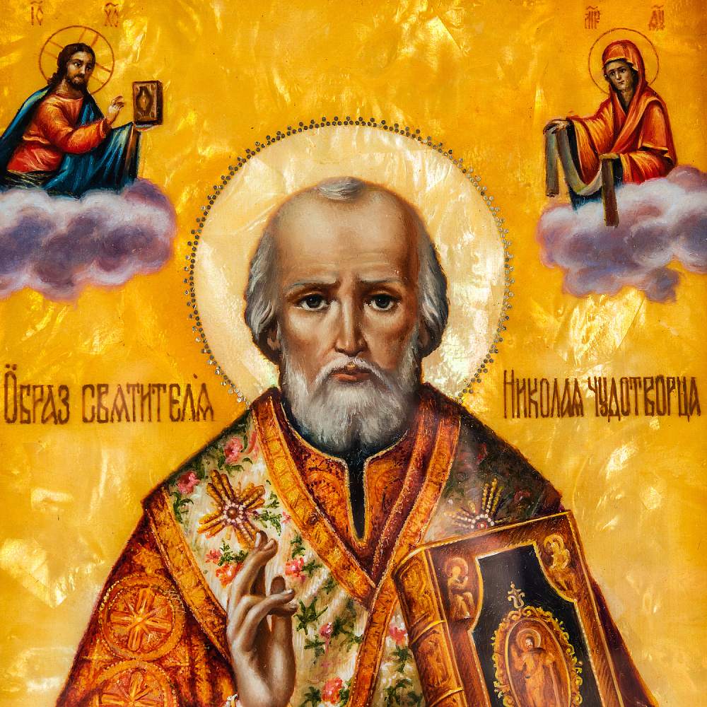 Икона с перламутром «Николай Чудотворец» в киоте 29х24 см - интернет магазин Русь Велика я фото 2