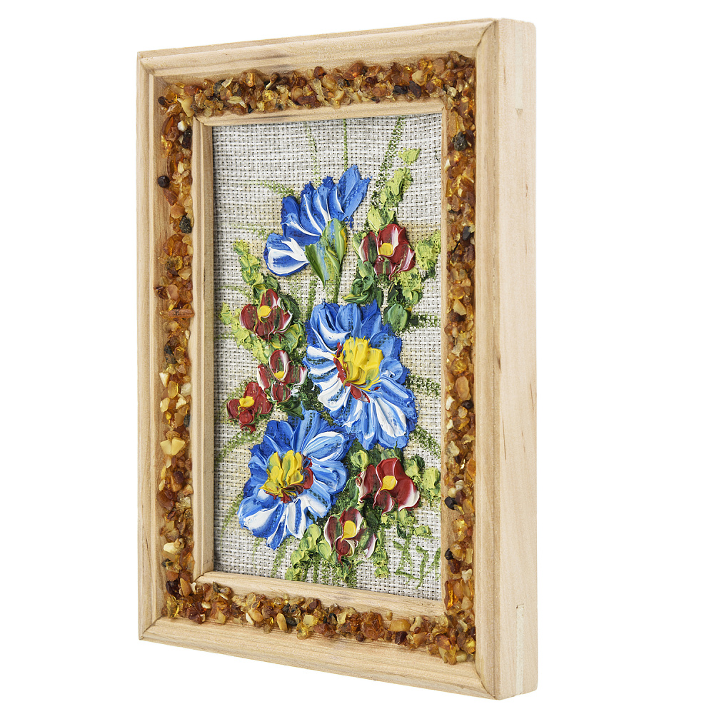 Панно в янтарной раме «Букет цветов» 12,5х16,5 см - интернет магазин Русь Велика я фото 1