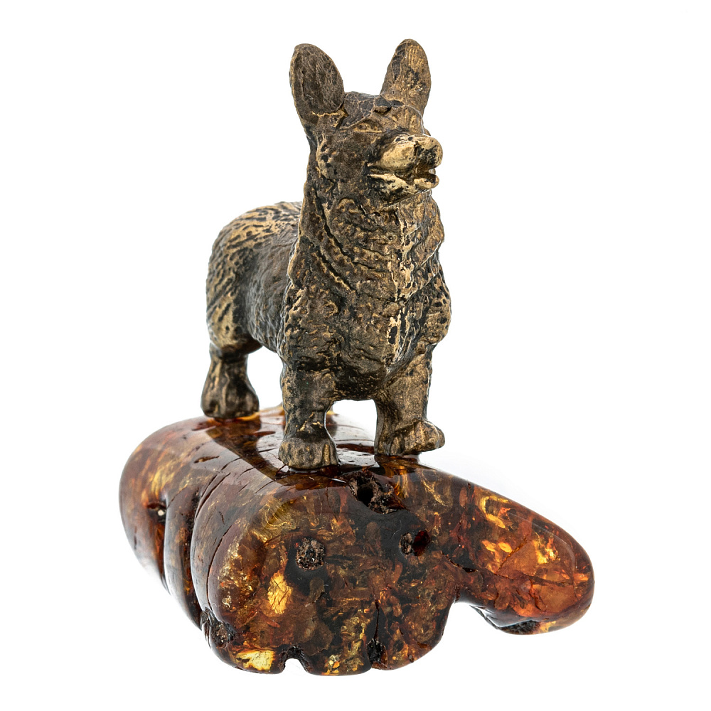 Статуэтка с янтарем «Собака ушастый корги» - интернет магазин Русь Велика я фото 3