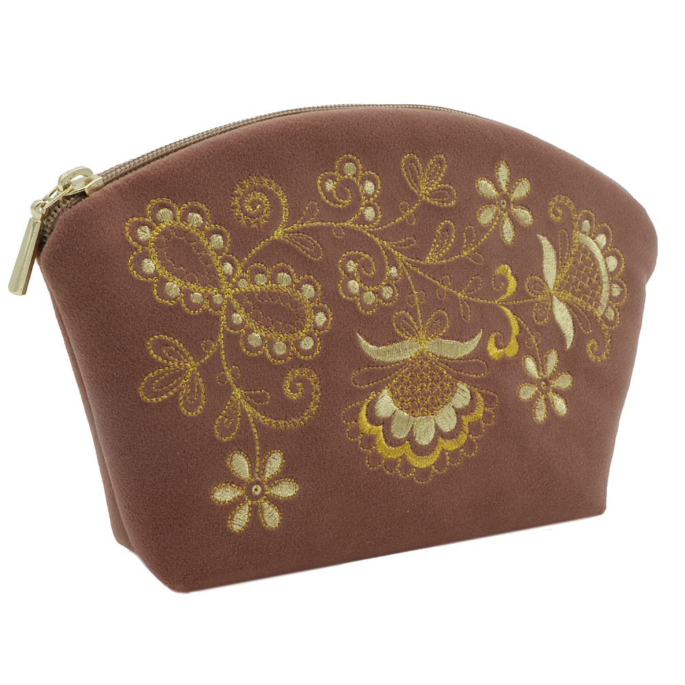 Косметичка «Цветы». Темно-розовая с вышивкой - интернет магазин Русь Велика я 