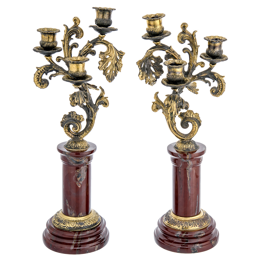 Набор из двух трехрожковых канделябров из натурального камня - интернет магазин Русь Велика я 