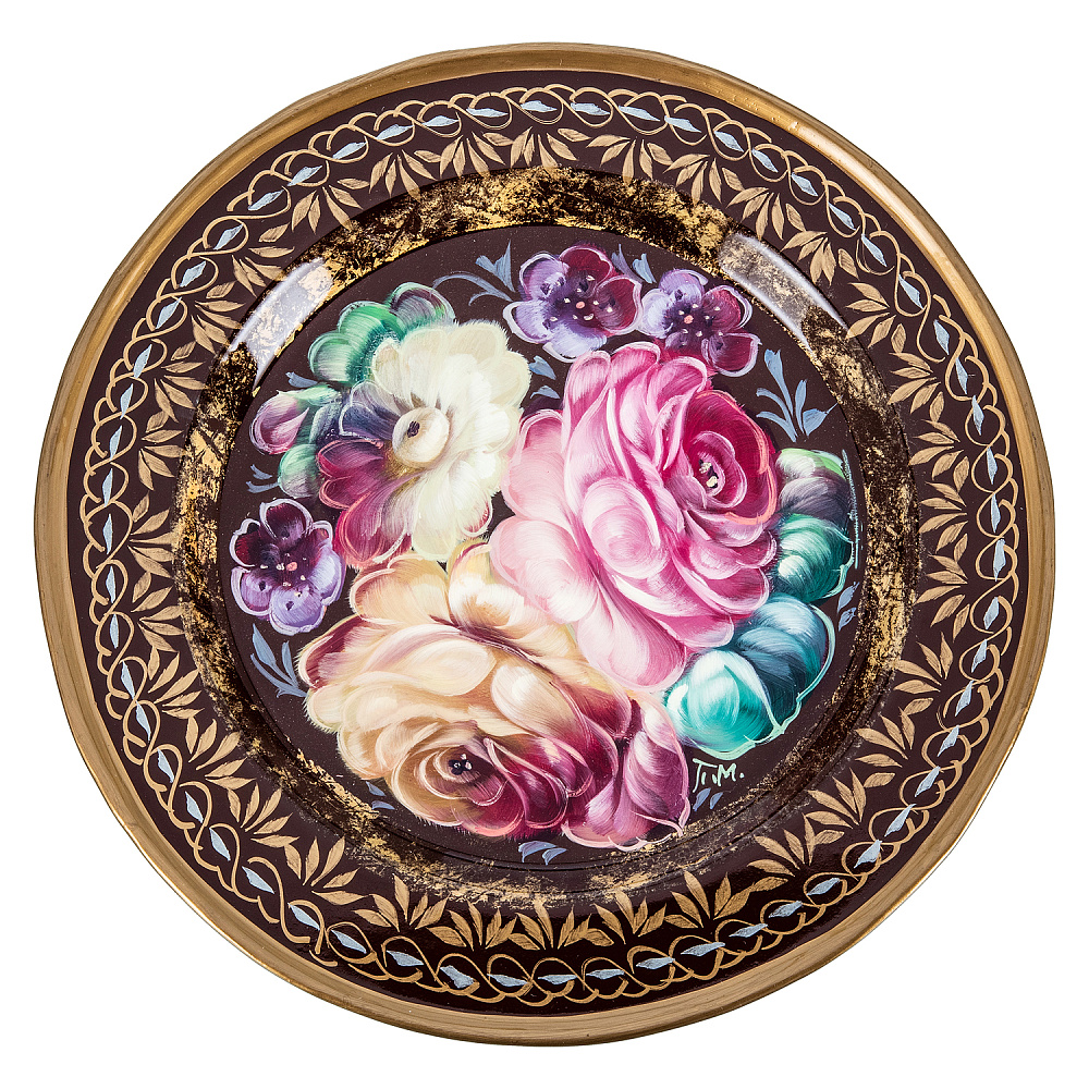 Поднос с авторской росписью «Цветы» 17х17 см - интернет магазин Русь Велика я 