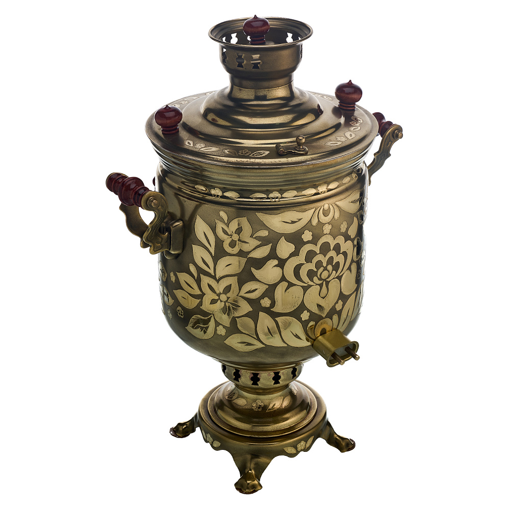 Самовар комбинированный 7 л с гравировкой «Цветочек» - интернет магазин Русь Велика я фото 4