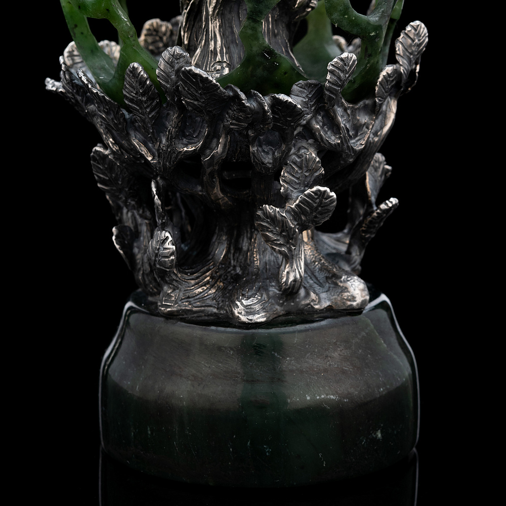 Композиция из нефрита и серебра «Попугай в клетке» - интернет магазин Русь Велика я фото 5