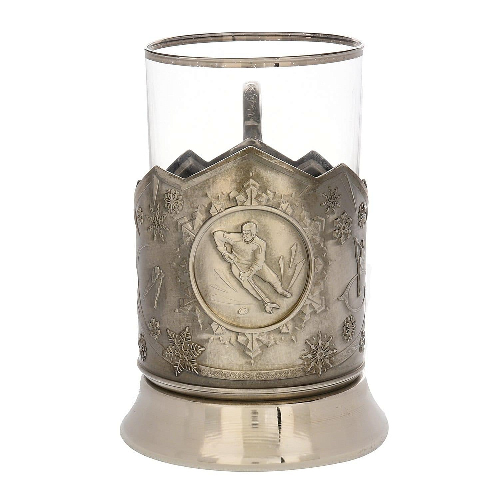 Подстаканник «Хоккей с шайбой». Латунь. Никелированный - интернет магазин Русь Велика я 