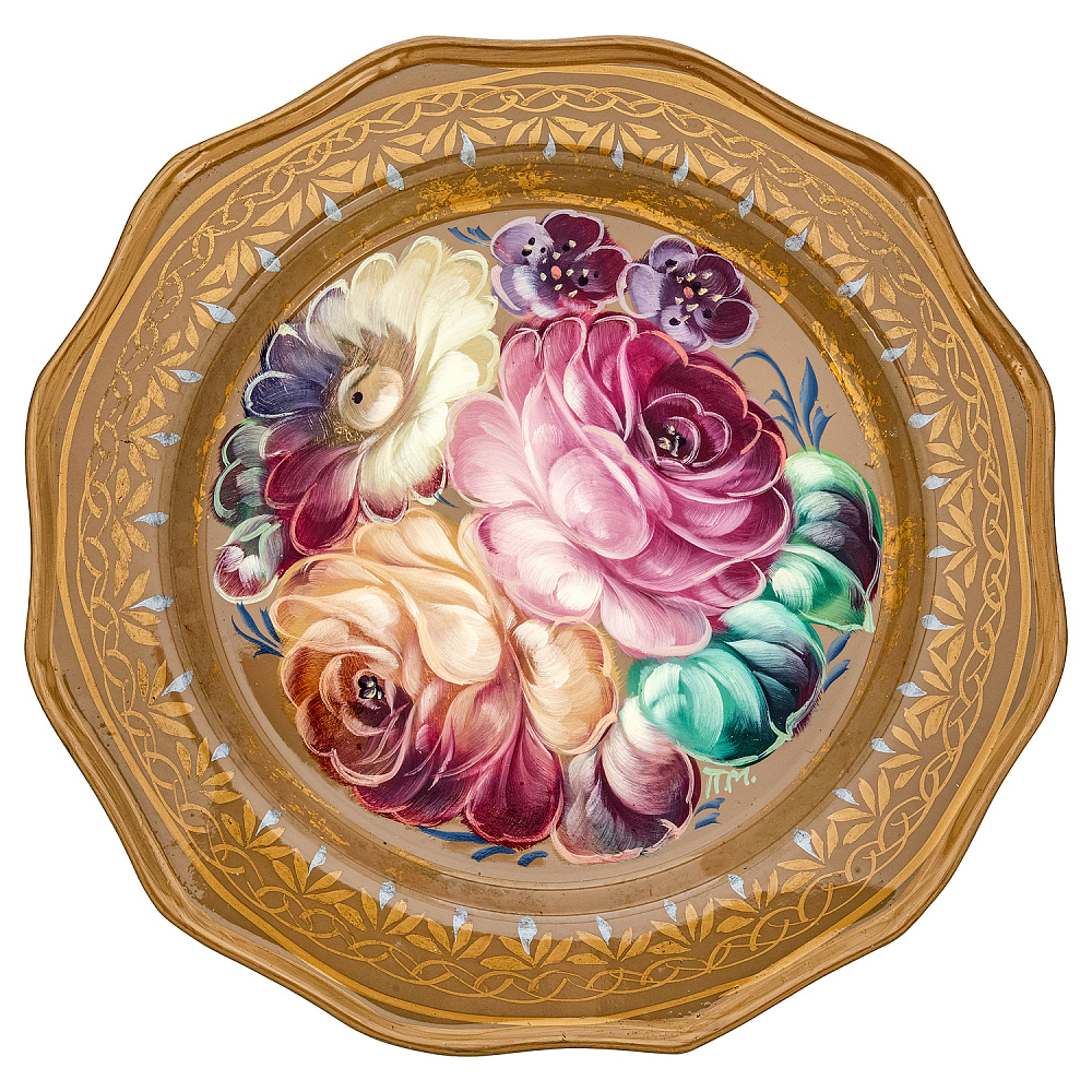 Поднос с авторской росписью «Цветы» 17х17 см - интернет магазин Русь Велика я 