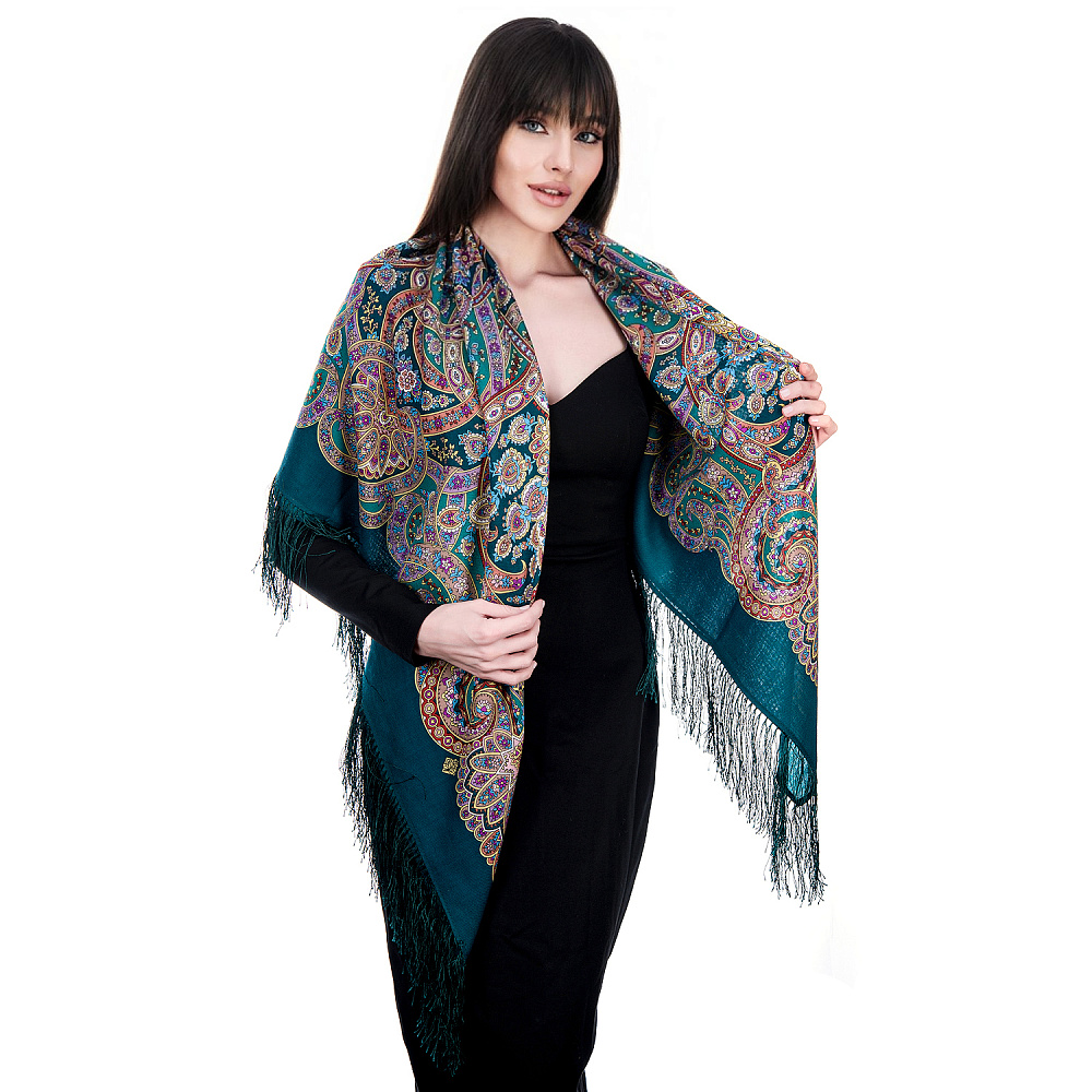 Платок ПавлоПосадский шерстяной «Праздничный город» 125х125 см - интернет магазин Русь Велика я фото 1