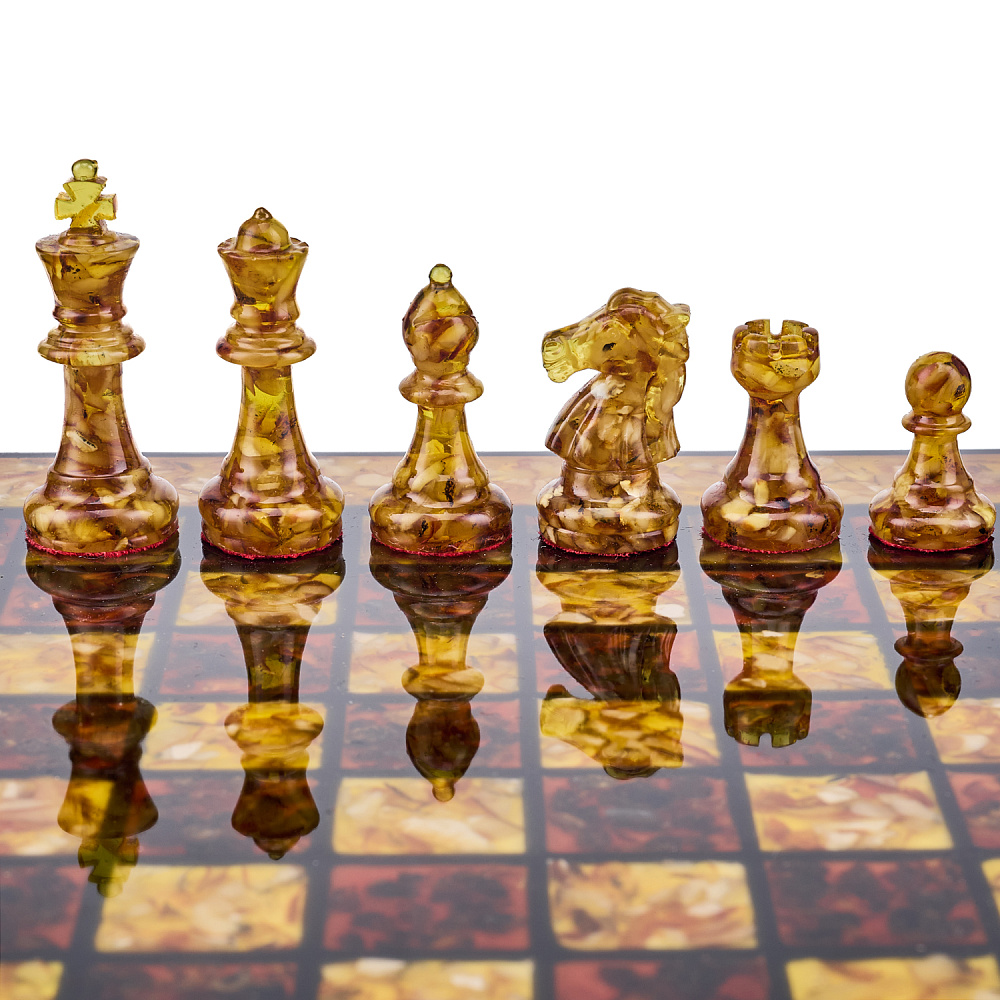 Шахматы с инкрустацией и фигурами из янтаря 30х30 см - интернет магазин Русь Велика я фото 1