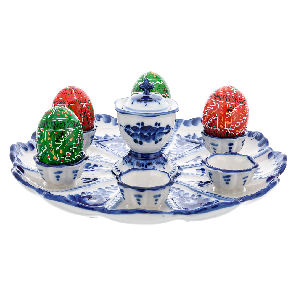 Пасхальница под 6 яиц с солонкой. Гжель - интернет магазин Русь Велика я фото 2