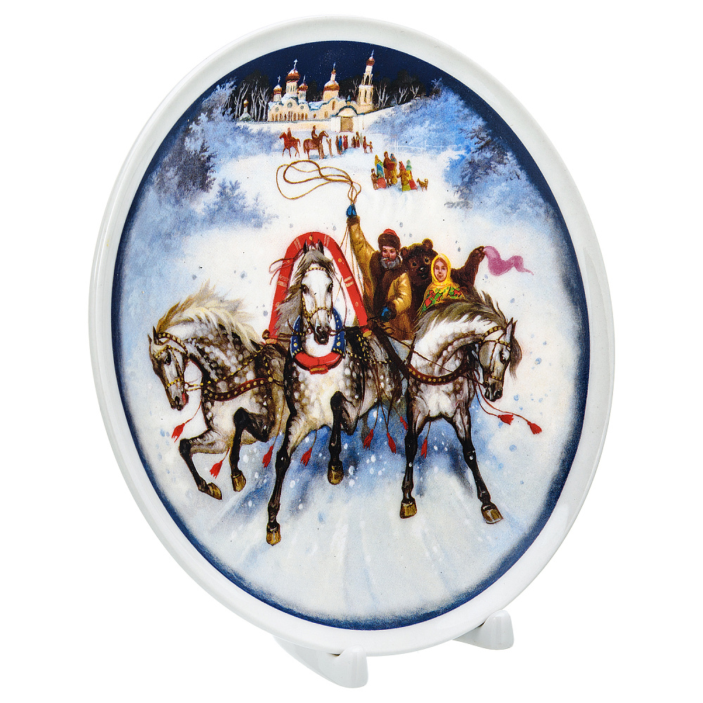 Тарелка сувенирная «Русская тройка. Зима» - интернет магазин Русь Велика я фото 1